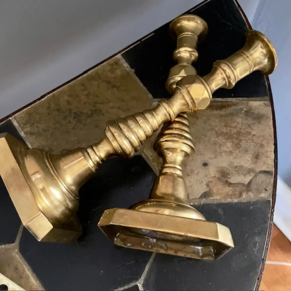 Vintage HB Solid Brass Candlesticks 10” Pair Classic Silhouette